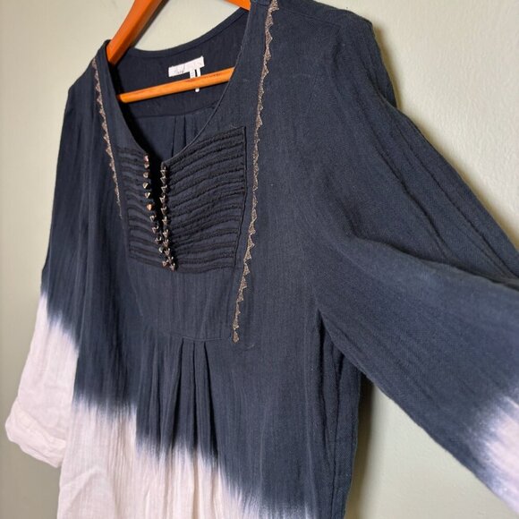 floreat Anthropologie Top Ombre Navy Blue White Hardware Details Sz 10 Med Boho - Picture 7 of 16